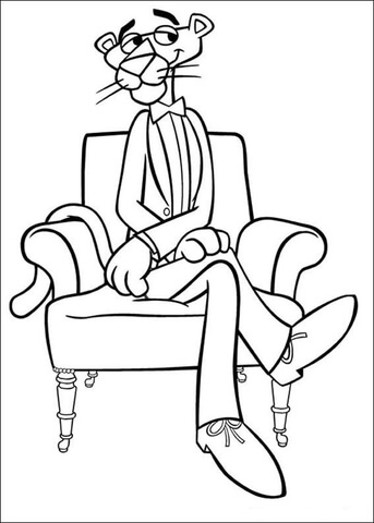 Pink Panther Is Sitting In A Chair Coloring Page